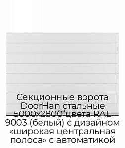 Секционные ворота DoorHan стальные 5000х2800 цвета RAL 9003 (белый) с дизайном «широкая центральная полоса» с автоматикой preview 1