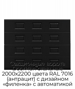 Секционные ворота DoorHan стальные 2000х2200 цвета RAL 7016 (антрацит) с дизайном «филенка» с автоматикой preview 1
