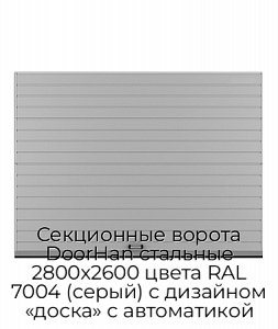 Секционные ворота DoorHan стальные 2800х2600 цвета RAL 7004 (серый) с дизайном «доска» с автоматикой preview 1