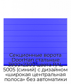 Секционные ворота DoorHan стальные 3900х2300 цвета RAL 5005 (синий) с дизайном «широкая центральная полоса» без автоматики