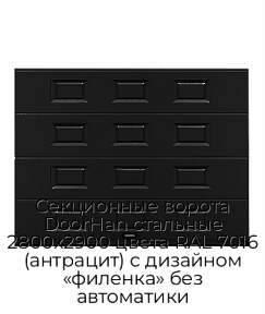 Секционные ворота DoorHan стальные 2800х2900 цвета RAL 7016 (антрацит) с дизайном «филенка» без автоматики