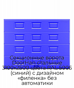 Секционные ворота DoorHan стальные 3100х2500 цвета RAL 5005 (синий) с дизайном «филенка» без автоматики preview 1