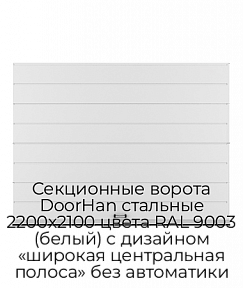 Секционные ворота DoorHan стальные 2200х2100 цвета RAL 9003 (белый) с дизайном «широкая центральная полоса» без автоматики