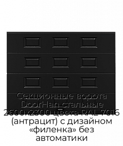 Секционные ворота DoorHan стальные 2600х2300 цвета RAL 7016 (антрацит) с дизайном «филенка» без автоматики