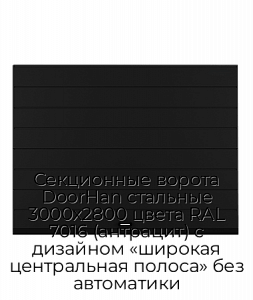 Секционные ворота DoorHan стальные 3000х2800 цвета RAL 7016 (антрацит) с дизайном «широкая центральная полоса» без автоматики preview 1