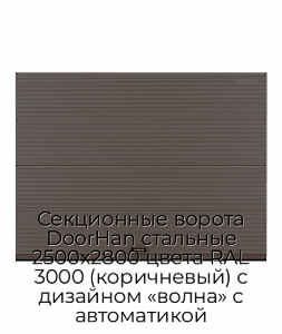 Секционные ворота DoorHan стальные 2500х2800 цвета RAL 3000 (коричневый) с дизайном «волна» с автоматикой preview 1