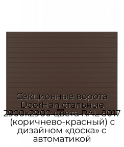 Секционные ворота DoorHan стальные 2900х2900 цвета RAL 8017 (коричнево-красный) с дизайном «доска» с автоматикой