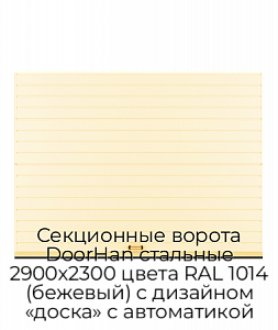Секционные ворота DoorHan стальные 2900х2300 цвета RAL 1014 (бежевый) с дизайном «доска» с автоматикой preview 1