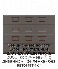 Секционные ворота DoorHan стальные 2900х2600 цвета RAL 3000 (коричневый) с дизайном «филенка» без автоматики
