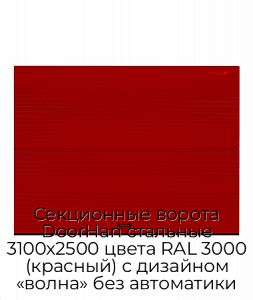 Секционные ворота DoorHan стальные 3100х2500 цвета RAL 3000 (красный) с дизайном «волна» без автоматики preview 1