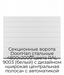 Секционные ворота DoorHan стальные 4800х2000 цвета RAL 9003 (белый) с дизайном «широкая центральная полоса» с автоматикой preview 1