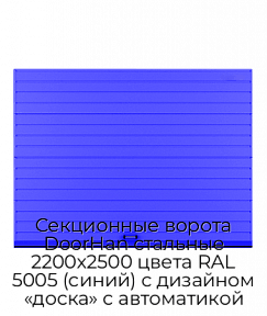 Секционные ворота DoorHan стальные 2200х2500 цвета RAL 5005 (синий) с дизайном «доска» с автоматикой