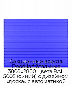 Секционные ворота DoorHan стальные 3800х2800 цвета RAL 5005 (синий) с дизайном «доска» с автоматикой preview 1