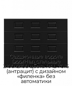Секционные ворота DoorHan стальные 2100х2100 цвета RAL 7016 (антрацит) с дизайном «филенка» без автоматики