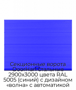 Секционные ворота DoorHan стальные 2900х3000 цвета RAL 5005 (синий) с дизайном «волна» с автоматикой