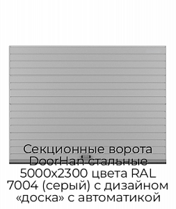 Секционные ворота DoorHan стальные 5000х2300 цвета RAL 7004 (серый) с дизайном «доска» с автоматикой preview 1