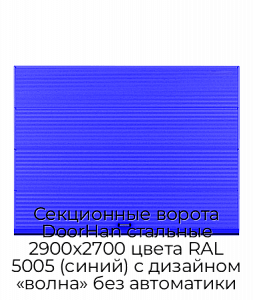Секционные ворота DoorHan стальные 2900х2700 цвета RAL 5005 (синий) с дизайном «волна» без автоматики preview 1