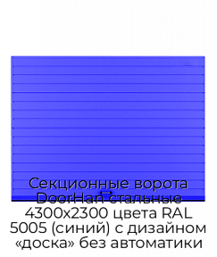 Секционные ворота DoorHan стальные 4300х2300 цвета RAL 5005 (синий) с дизайном «доска» без автоматики