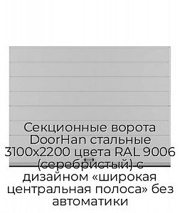 Секционные ворота DoorHan стальные 3100х2200 цвета RAL 9006 (серебристый) с дизайном «широкая центральная полоса» без автоматики preview 1