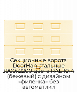 Секционные ворота DoorHan стальные 3900х2200 цвета RAL 1014 (бежевый) с дизайном «филенка» без автоматики preview 1