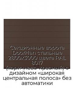 Секционные ворота DoorHan стальные 2800х3000 цвета RAL 8017 (коричнево-красный) с дизайном «широкая центральная полоса» без автоматики