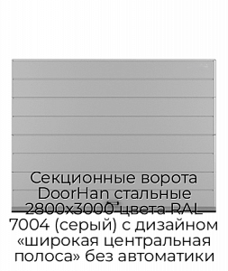Секционные ворота DoorHan стальные 2800х3000 цвета RAL 7004 (серый) с дизайном «широкая центральная полоса» без автоматики preview 1