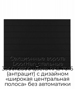 Секционные ворота DoorHan стальные 3900х2800 цвета RAL 7016 (антрацит) с дизайном «широкая центральная полоса» без автоматики preview 1