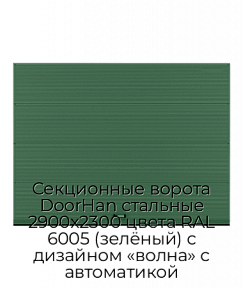 Секционные ворота DoorHan стальные 2900х2300 цвета RAL 6005 (зелёный) с дизайном «волна» с автоматикой