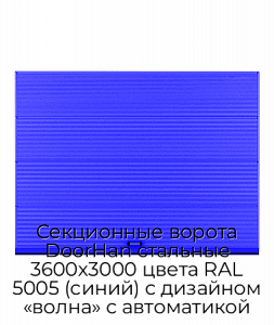 Секционные ворота DoorHan стальные 3600х3000 цвета RAL 5005 (синий) с дизайном «волна» с автоматикой preview 1