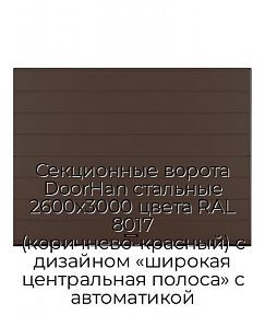 Секционные ворота DoorHan стальные 2600х3000 цвета RAL 8017 (коричнево-красный) с дизайном «широкая центральная полоса» с автоматикой