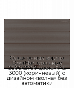 Секционные ворота DoorHan стальные 2000х2700 цвета RAL 3000 (коричневый) с дизайном «волна» без автоматики preview 1