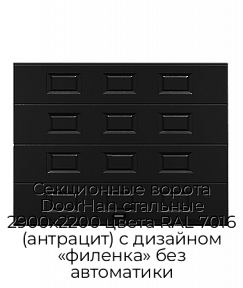 Секционные ворота DoorHan стальные 2900х2200 цвета RAL 7016 (антрацит) с дизайном «филенка» без автоматики