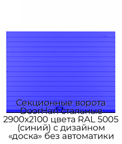 Секционные ворота DoorHan стальные 2900х2100 цвета RAL 5005 (синий) с дизайном «доска» без автоматики
