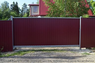 Откатные ворота DoorHan 3900х1400 цвет RAL 3005 бордовый доска без автоматики