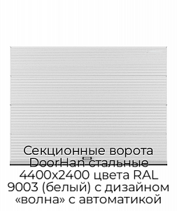 Секционные ворота DoorHan стальные 4400х2400 цвета RAL 9003 (белый) с дизайном «волна» с автоматикой preview 1