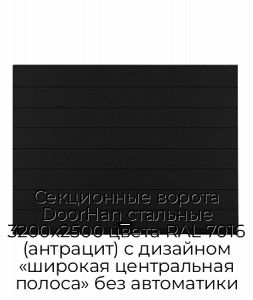 Секционные ворота DoorHan стальные 3200х2500 цвета RAL 7016 (антрацит) с дизайном «широкая центральная полоса» без автоматики preview 1