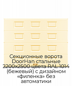 Секционные ворота DoorHan стальные 2200х2500 цвета RAL 1014 (бежевый) с дизайном «филенка» без автоматики preview 1
