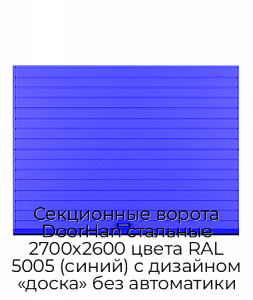 Секционные ворота DoorHan стальные 2700х2600 цвета RAL 5005 (синий) с дизайном «доска» без автоматики preview 1