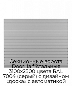 Секционные ворота DoorHan стальные 3100х2500 цвета RAL 7004 (серый) с дизайном «доска» с автоматикой