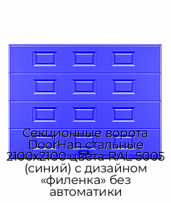 Секционные ворота DoorHan стальные 2100х2100 цвета RAL 5005 (синий) с дизайном «филенка» без автоматики
