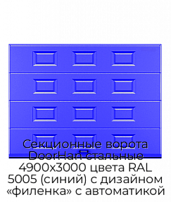 Секционные ворота DoorHan стальные 4900х3000 цвета RAL 5005 (синий) с дизайном «филенка» с автоматикой