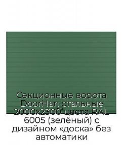 Секционные ворота DoorHan стальные 2000х2300 цвета RAL 6005 (зелёный) с дизайном «доска» без автоматики