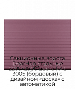 Секционные ворота DoorHan стальные 2200х2900 цвета RAL 3005 (бордовый) с дизайном «доска» с автоматикой