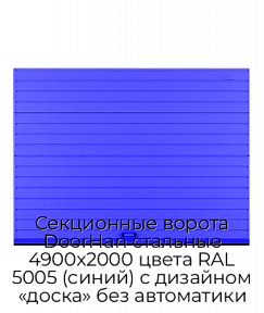 Секционные ворота DoorHan стальные 4900х2000 цвета RAL 5005 (синий) с дизайном «доска» без автоматики