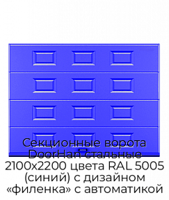 Секционные ворота DoorHan стальные 2100х2200 цвета RAL 5005 (синий) с дизайном «филенка» с автоматикой