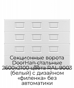 Секционные ворота DoorHan стальные 2600х2100 цвета RAL 9003 (белый) с дизайном «филенка» без автоматики preview 1