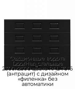 Секционные ворота DoorHan стальные 2300х2500 цвета RAL 7016 (антрацит) с дизайном «филенка» без автоматики