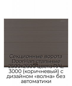 Секционные ворота DoorHan стальные 2500х2600 цвета RAL 3000 (коричневый) с дизайном «волна» без автоматики
