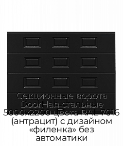 Секционные ворота DoorHan стальные 5000х2200 цвета RAL 7016 (антрацит) с дизайном «филенка» без автоматики preview 1
