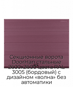Секционные ворота DoorHan стальные 2600х2600 цвета RAL 3005 (бордовый) с дизайном «волна» без автоматики